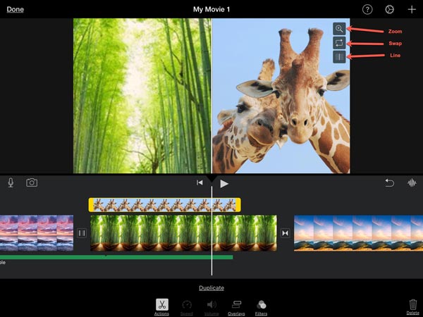 iPhone iMovie中的分屏并排视频